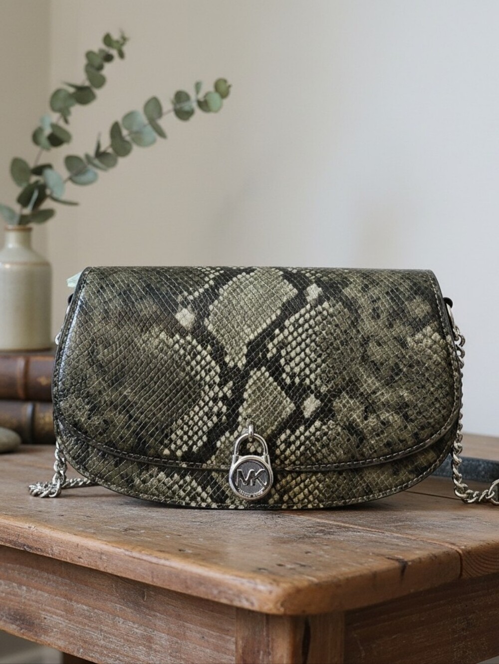 Michael Kors Mila Medium Snake Embossed Messenger Bag